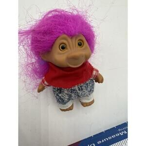 Vintage Troll Doll Cowgirl Hat Outfit Pink Purple Hair Brown Eyes Short 80s 90s